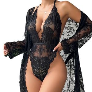 热销女式性感蕾丝诱人气质长睡衣趣味睡衣两件套 - Product Image 6