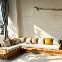 Nouveau design, best-seller : Ensemble de canapés modulables en L style Wabi Sabi, en coton et bois massif, pour hôtel, bureau, salle à manger et salon