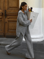 Pull en polyester tricoté F-17 pour l'automne et l'hiver, chaud et élégant, couleur unie, épais, avec fermeture éclair