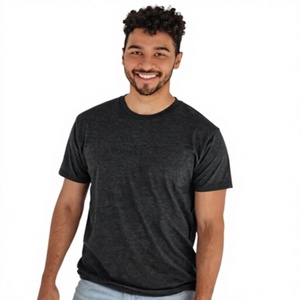 T-shirt en jersey à col rond et manches courtes pour homme, coupe classique, couleur unie, décontracté, 100 % coton tricoté, teint uni, design vierge - Product Image 3