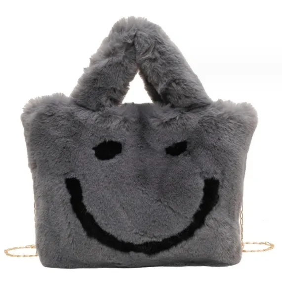 Lachend Gezicht Bont Tas 2023 Herfst/Winter Nieuwe Handtas Pluche Ketting Crossbody Tas Handdragende Pluche Smiley Tas