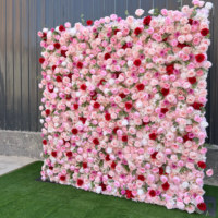 Fondo de Pared de Rosas de Seda Artificial Hechas a Mano para Bodas, Diwali, Ramadán y Eventos - Decoración Floral Grande para Exteriores