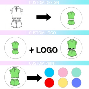 Completo Casual da Ragazza KR Personalizzato con Top Senza Maniche a Collo Alto e Mezza Zip, <span class=keywords><strong>Pantaloncini</strong></span>, in Tessuto Traspirante per Yoga con Stampa Colorata - Product Image 3