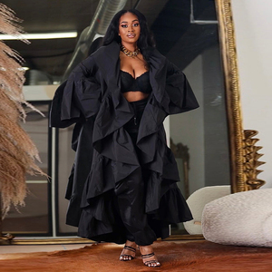 休闲时尚长袖长开衫外套褶边披肩外套女风衣 - Product Image 3