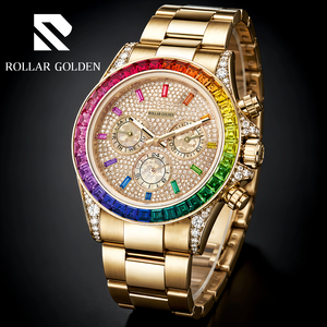 Montres mécaniques étanches pour hommes Rolar Golden Private Label, Reloj <span class=keywords><strong>Montre</strong></span>, <span class=keywords><strong>montre</strong></span> automatique de luxe pour hommes avec diamants - Product Image 4