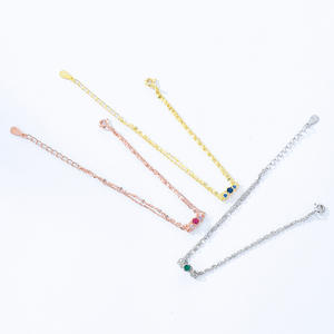 Bracelet en argent sterling S925 avec zircon rouge rose, double couche, chaîne vintage en or rose pour femmes, version personnalisable en cuivre - Product Image 4