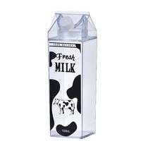 Botella de Leche Cuadrada de 1000 ml (34 oz), Botella de Agua Transparente con Forma de Cartón, Vaso Cuadrado de Plástico para Jugo, Taza Deportiva para Niñas