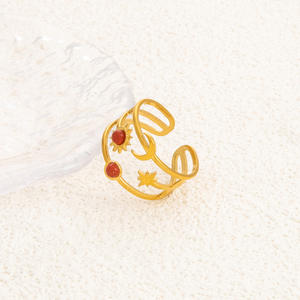 Anillos de Moda Chapados en Oro, Diseño Abierto en Forma de U con Estrella y Luna, con Turquesa y Piedras Rosas, Joyería Unisex para Regalo - Product Image 4