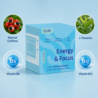 Permen Karet OEM Focus Energy Vitamin Suplemen Pra-Latihan Tanpa Gula Rasa Peppermint Dingin Vitamin B L-Theanine