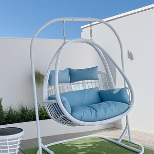 Ghế Đôi Lớn mây rỗng trứng đu wicker dày, kim loại đứng 2 người Patio phòng chờ với đệm (đứng không bao gồm) - Product Image 1