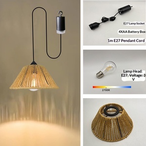 Lampada <span class=keywords><strong>a</strong></span> Sospensione in Rattan Intrecciato con Telecomando e Timer, Lampadario da Interno/Esterno <span class=keywords><strong>a</strong></span> <span class=keywords><strong>Batteria</strong></span> - Product Image 3