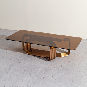 Mesa de centro moderna de acero inoxidable con tapa de cristal transparente, Foshan - Product Image 4