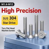 Sekrup Mesin Kepala Datar Torx Baja Tahan Karat 304 M1.4-M12, Baut Countersunk Star Drive untuk Mesin Presisi