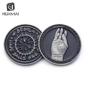 custom bulk black enamel 3D palm logo coin antique silver