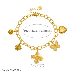 Fashion Charm <b>Bracelet</b> Gold Plated Zinc Alloy Butterfly <b>Flower</b> Heart Pendant Unisex Gift Jewelry B1844 - Product Image 4