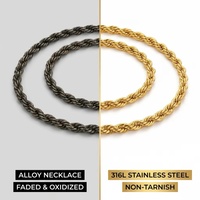 Custom 316L Stainless Steel Rope Chain Necklaces Wholesale PVD 18K Gold Plated Waterproof Non-tarnish Men Women Gift