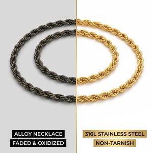 Custom 316L Stainless Steel Rope <strong>Chain</strong> Necklaces Wholesale PVD 18K Gold Plated Waterproof Non-tarnish Men <strong>Women</strong> Gift - Product Image 3