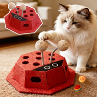 Jouet interactif en feutre pour chat en forme de coccinelle, boîte de jeu d'enrichissement pour chat d'intérieur avec 2 balles