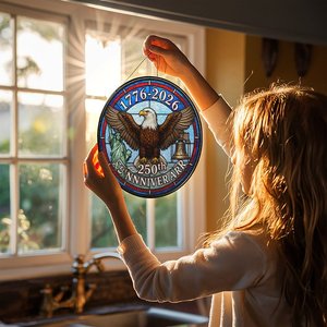 Pendentif mural attrape-soleil en vitrail pour le 250e anniversaire des États-Unis, 1776-2026, décor Aigle et Cloche de la Liberté - Product Image 5