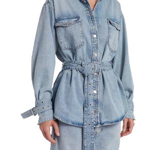 เสื้อเชิ้ตเดนิมผู้หญิงแบบใหม่ขายส่ง แฟชั่นลำลอง สไตล์โอเวอร์ไซส์ แขนยาว สวมใส่สบาย พร้อมเข็มขัด - Product Image 5