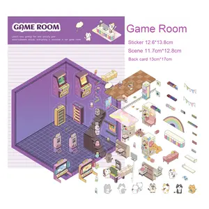 Jiyun Collection d'autocollants 3D en PVC mignons de dessins animés Cabine miniature dans une scène intrigante pour la décoration de la <span class=keywords><strong>maison</strong></span> avec poches de rangement - Product Image 6