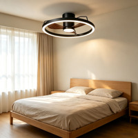 Ventilateur de plafond 60 cm avec lumière, lampe LED annulaire à intensité variable 3 CCT, moteur DC, montage encastré et sur tige pour salon et chambre
