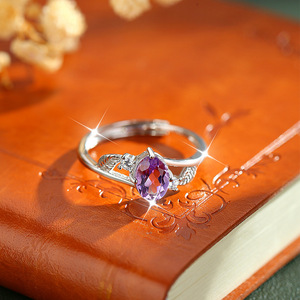 Bague en argent 925 avec pierre précieuse améthyste ovale de 5*7mm de haute qualité, pierres naturelles réglables, bijoux fins pour femmes - Product Image 5
