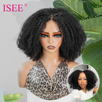 ISEE Wholesale High Density Afro Kinky Curly 7x5 Lace Wig Pre-bleached Layered Cut Wear Go Glueless Wigs 100% Human Hair