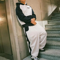 Ensemble de survêtement en coton 100% personnalisé pour hommes, sweat-shirt à fermeture éclair surdimensionné, pantalon de jogging large, logo brodé, survêtement de course
