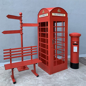 Grande cabine téléphonique londonienne, ensemble de 5 pièces, fleurs artificielles pour intérieur et extérieur, accessoires pour décor de toile de fond de mariage - Product Image 1