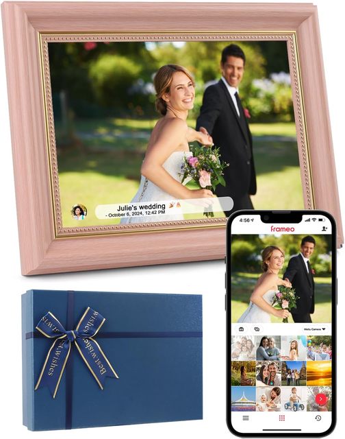 Digital Photo Frame Coral Pink 10.1 Inch 32GB High Resolution Touch Screen Picture Frames Via Free APP Share Photos and Video