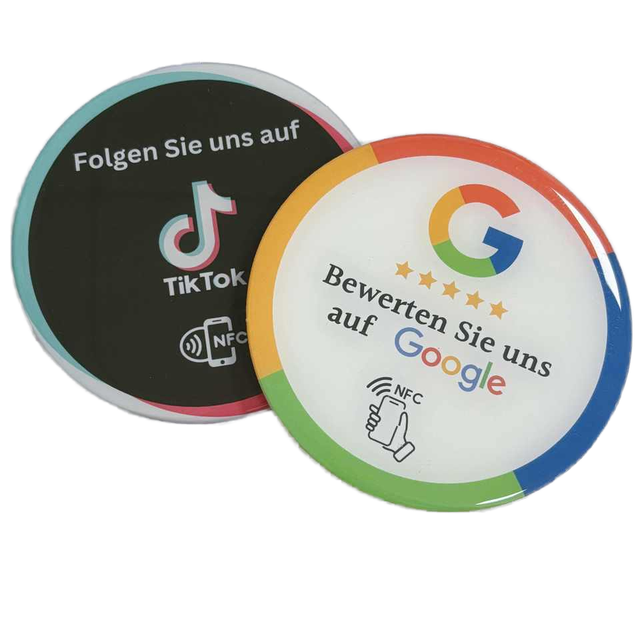 Hot Sales Round Shape PVC Epoxy NFC Review Tag Programmable NTAG216/215/213 Chip Offset Printing Label for TikTok or Google
