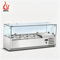 Table de préparation réfrigérée commerciale en acier inoxydable pour salades et pizzas, avec refroidissement direct, vitrine à salades de fruits et plateau en verre