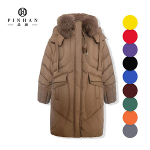 Manteau long en duvet pour femmes, col en fourrure de renard véritable, capuche détachable, <span class=keywords><strong>kaki</strong></span>, chaud, épais, <span class=keywords><strong>veste</strong></span> bouffante de marque de créateur pour femmes - Product Image 1