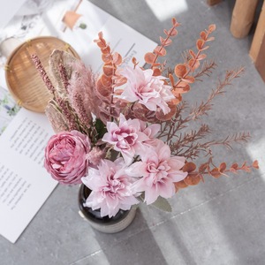 Bouquet de fleurs artificielles Laura Peony, rose Dahlia, rose, décoration de mariage CF01352 - Product Image 1