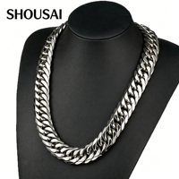 Collar y Pulsera de Acero de Titanio Plateado con Doble Hebilla Ancha de 21 mm, Estilo Hip Hop Europeo Americano, para Hombre, Joyería Lavable