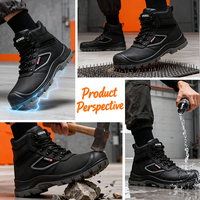 Chaussures de sécurité industrielles en cuir noir imperméables, respirantes, avec embout en acier anti-écrasement pour la construction, l'usine et la randonnée
