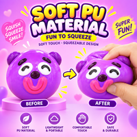 Vente en gros de balles en PU moelleuses, colorées, avec des visages amusants de dessins animés, jouets anti-stress à presser, 6 designs assortis, boîte de présentation de 12 pièces