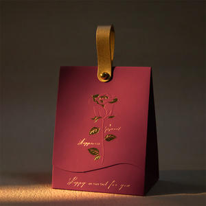 Sac en papier rectangulaire de luxe en gros avec estampage doré, pour cadeaux de mariage, bonbons, avec poignée en nœud, gaufré, pour emballage de vin, fleurs, aliments, avec logo - Product Image 2