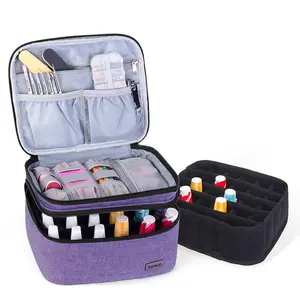OEM便携式指甲油手提箱美甲套装储物袋可容纳20瓶盒化妆化妆包指甲油收纳袋