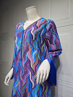 Haute qualité femmes musulmanes robe à manches longues imprimé arabe marocain Caftan robe glands grande taille afrique caftans robes