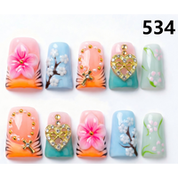 Faux Ongles Press-On Faits Main 671-675 Couleurs Fleurs Canard, 10 Pièces, Styles de Design Uniques pour Doigts