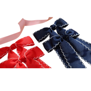 Barrette à cheveux personnalisée faite à la main pour filles, accessoire de gros en gros avec longue queue et bordure Moonstitch en polyester gros-grain - Product Image 5