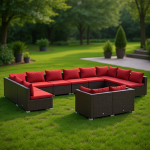 Set Lounge da Giardino in Rattan PE Marrone 10 Posti, Arredamento da Esterno Design Contemporaneo con Telaio in Acciaio Verniciato a Polvere - Product Image 2