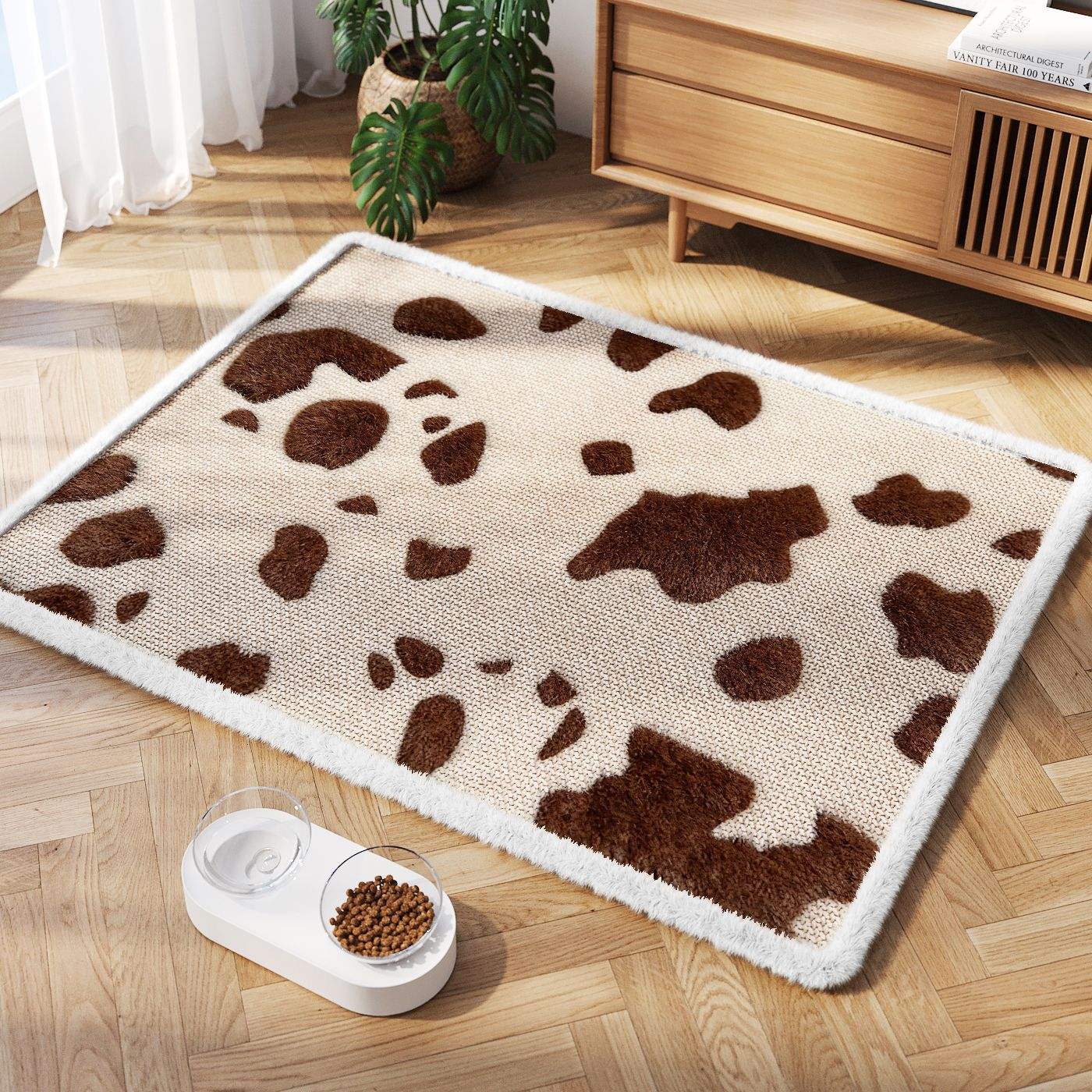 Coussin pour animaux de compagnie Sally en velours de chanvre - carré moucheté de lait