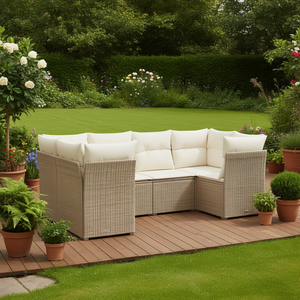 Ensemble de canapés de jardin en polyrotin beige 6 pièces, mobilier d'extérieur au design contemporain, sectionnel durable avec coussins - Product Image 2
