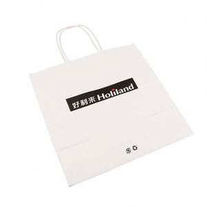 Fabricants chinois de sacs en papier kraft blanc pliables avec logo noir - Product Image 4