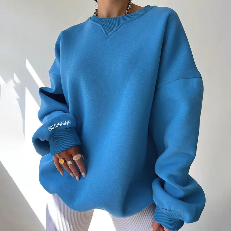 OEM oversize sweatshirts crewneck embroidery letters loose drop shoulder long sleeves custom women cotton pullovers sweatshirt