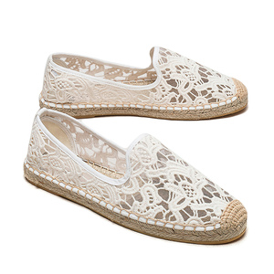 Alpargatas de encaje blanco <span class=keywords><strong>para</strong></span> mujer, de yute tejido, transpirables, elegantes, sin cordones, <span class=keywords><strong>para</strong></span> verano, <span class=keywords><strong>boda</strong></span>, zapatos planos casuales con costuras a mano - Product Image 3