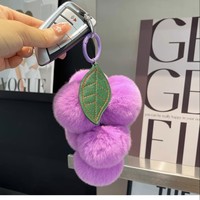 Pendentif en peluche doux et écologique en fausse fourrure de lapin Rex, couleur violet, fait main, pour sac, porte-clés de voiture, accessoire